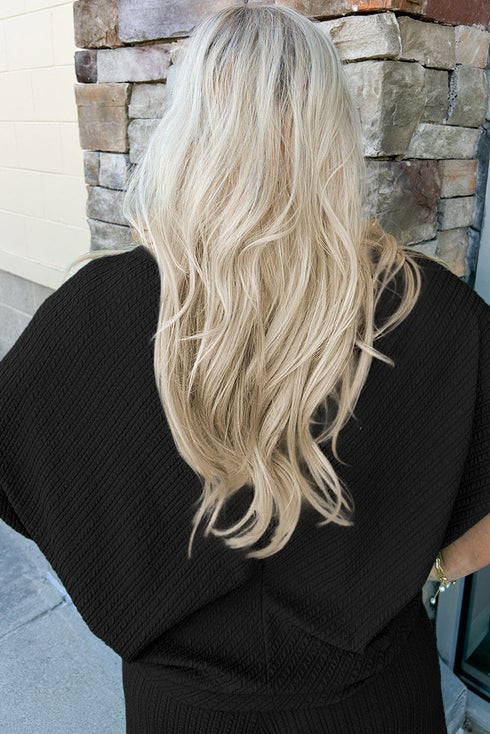 Textured Batwing Sleeve Tee Wide Leg Pants Plus Size Set